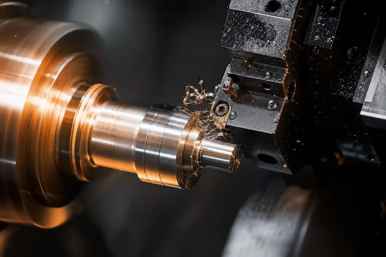 CNC lathe machining a stainless steel part