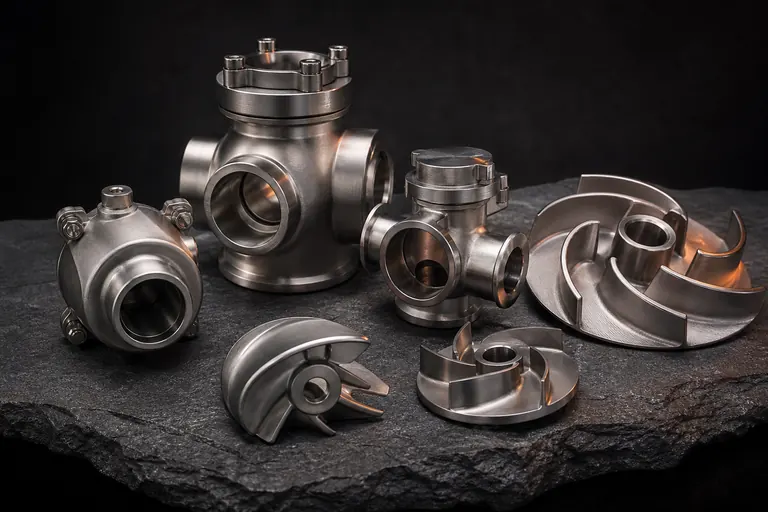 Investment-cast stainless steel valve bodies and pump impellers